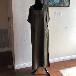 Olive green tiered rayon dress